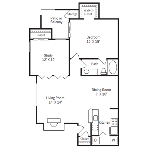 a floor plan of a house with a bedroom and a living room